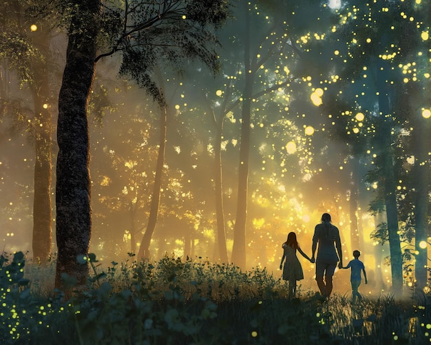 a family walking in a digital forest unique blend of nature therapy and family bonding