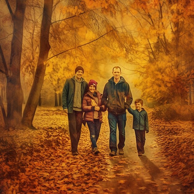 A family walking in a forest with the words family on the bottom