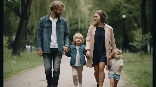 A family walking in a park