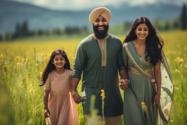 Family walking through the countryside