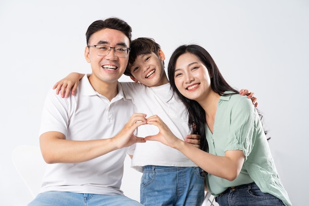 A family on a white background