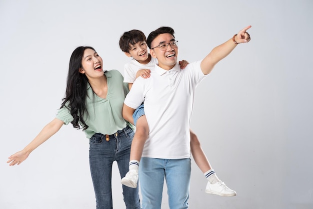 A family on a white background