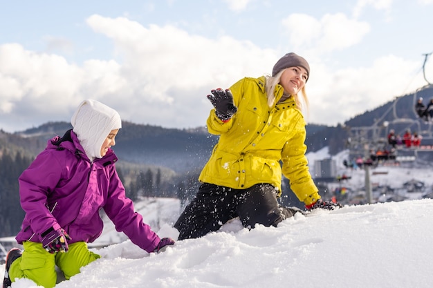 Family winter vacation in ski resort