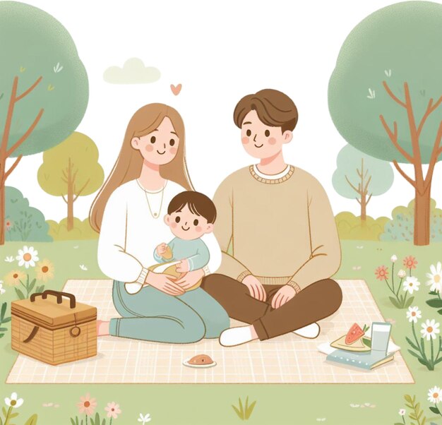 a family with a baby and a basket of eggs