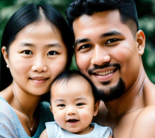 A family with a baby and a man with a beard