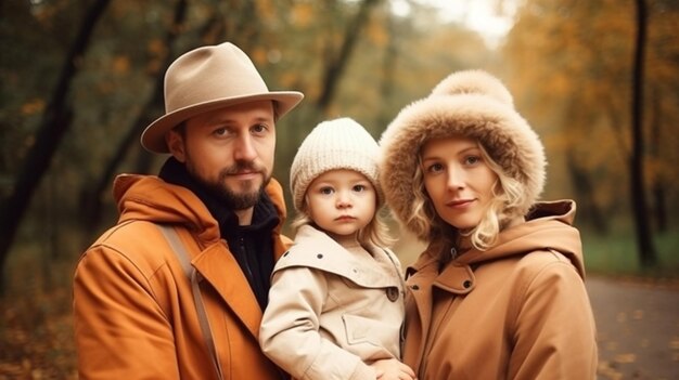 A family with a child in a park