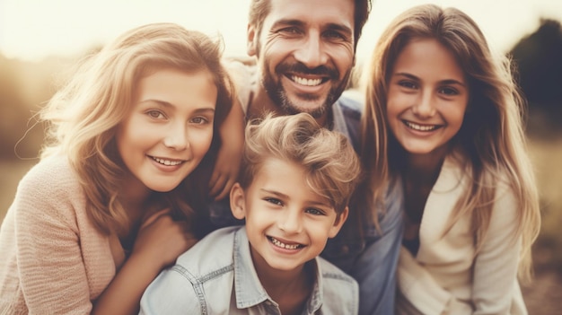 A family with a child smiling at the camera