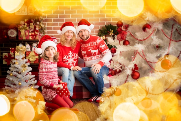 Family with Christmas gifts