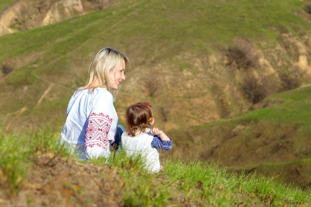 Family with daughters outdoors