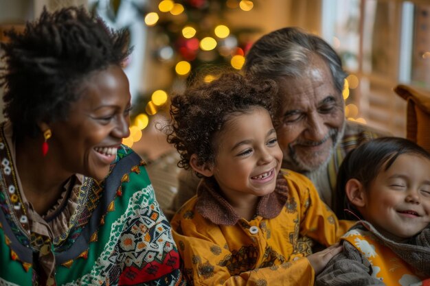 Photo a family with diverse backgrounds celebrating a holiday together