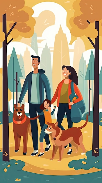 family with dog illustration