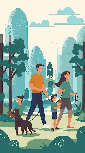 family with dog illustration