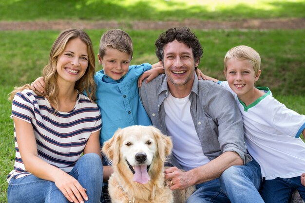 Family with dog in the park