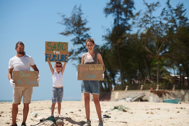 Family with Handmade Placards