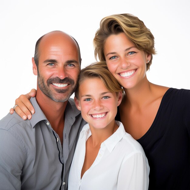 Семья с портретом одного ребенка на изолированном белом фоне
