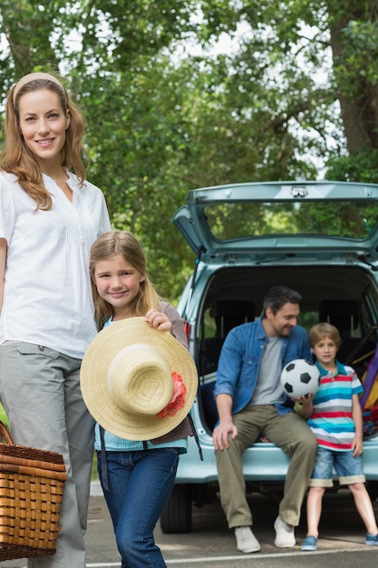 Family with two kids at picnic