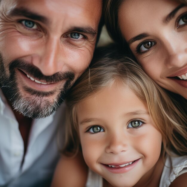 Una famiglia con una ragazzina sorridente ai