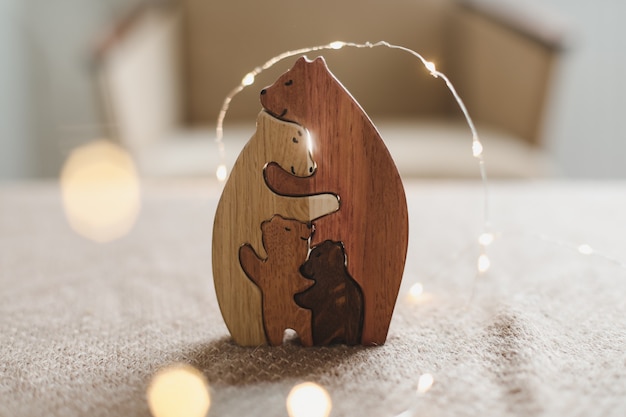 Family of wooden toy bears handmade wooden ecofriendly toys for kids