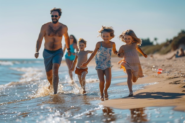 Семейные веселые летние каникулы на пляже