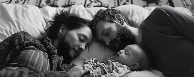 Familys luie zondag knuffels in bed