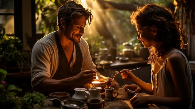 A Familys Peaceful Breakfast In The Early Morning