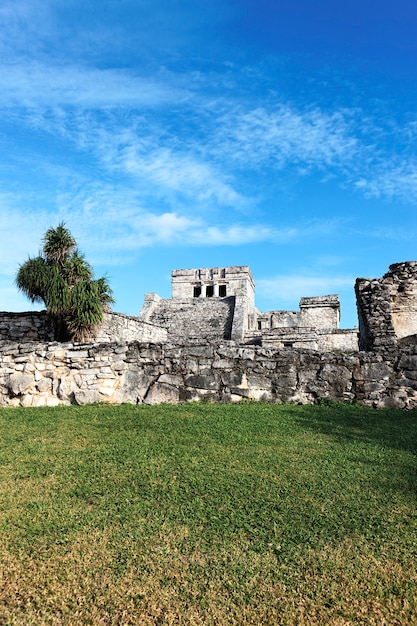 Famous archaeological ruins of Tulum in Mexico in summer