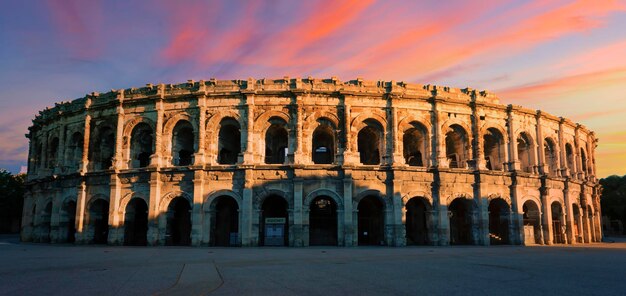 Famous arena at sunrise Nimes