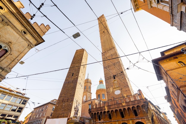 Famous asinelli towers in bologna city