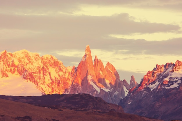 Famous beautiful peak Cerro Torre in Patagonia mountains, Argentina. Beautiful mountains landscapes in South America.