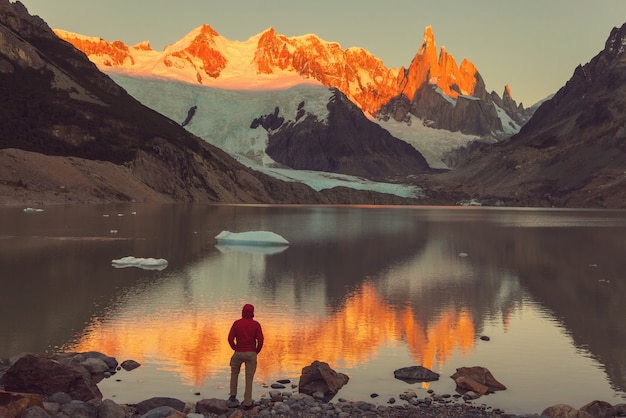 Famous beautiful peak Cerro Torre in Patagonia mountains, Argentina. Beautiful mountains landscapes in South America.