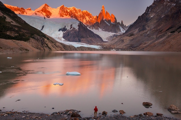 Famous beautiful peak Cerro Torre in Patagonia mountains, Argentina. Beautiful mountains landscapes in South America.