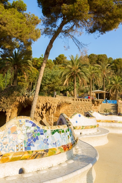 Famous bench of park Guell, Barcelona, Spain