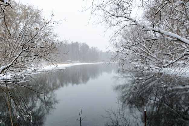 Famous blue lakes of karst origin. Blue lakes do not freeze in winter and feed on groundwater. Water and mud lakes are healing from a variety of diseases. Lakes Russia, Kazan. Winter landscape.