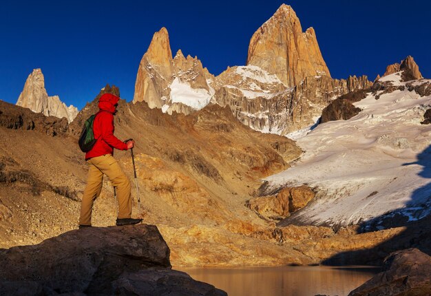 Famous Cerro Fitz Roy - one of the most beautiful and hard to accent rocky peak in Patagonia, Argentina