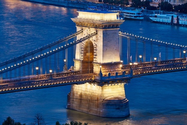 Famous chain bridge at night in Budapest