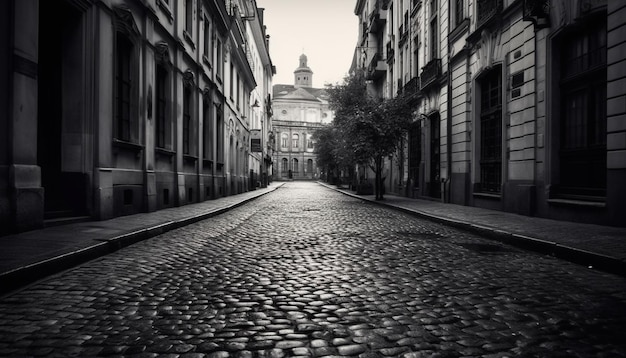 Famous city street old building facade cobblestone generated by AI