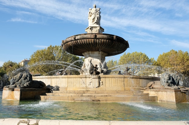 The famous fountain Rotonde at the base of the Cours Mirabeau market street