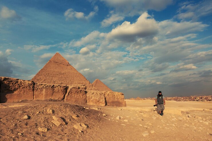 Famous great Giza Pyramids in sand desert in Cairo