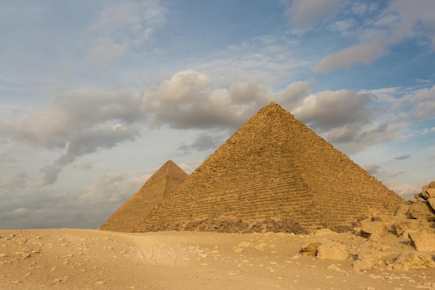 Famous great Giza Pyramids in sand desert in Cairo