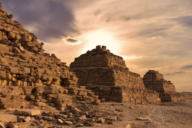 Famous great Giza Pyramids in sand desert in Cairo