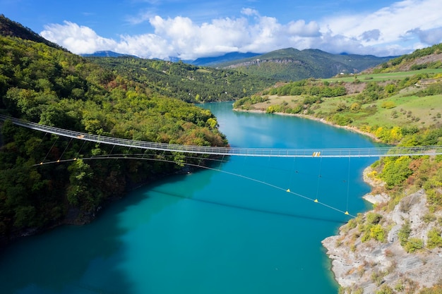 Famous himalayan footbridge crossing the Drac near Lake Monteynard