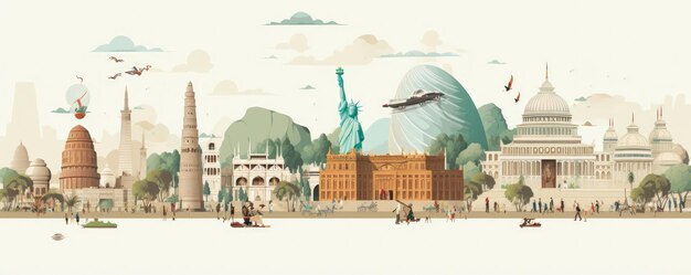 Famous landmarks of Indonesia vector ilustration Banner Generative ai