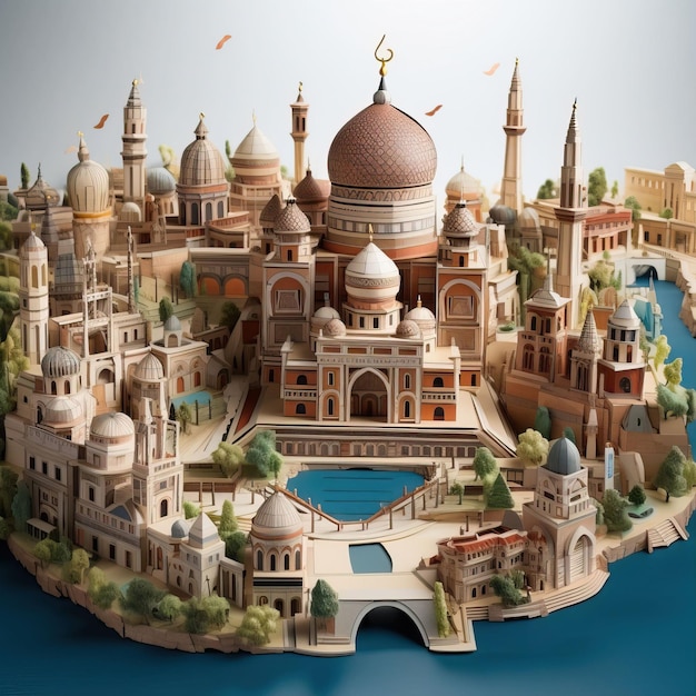 famous landmarks with 3D paper sculptures capturing the architectural wonders