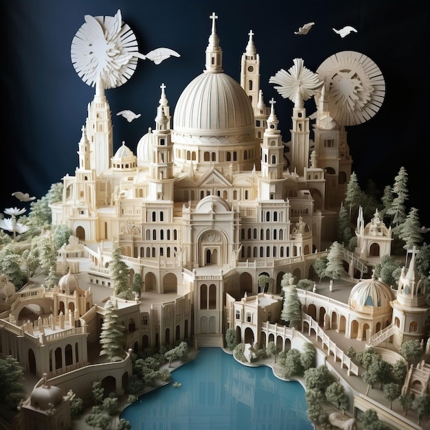 famous landmarks with 3D paper sculptures capturing the architectural wonders