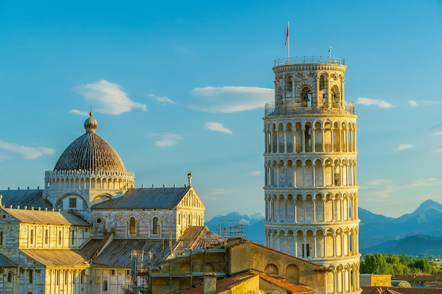 The famous Leaning Tower in Pisa Italy with beautiful sunrise