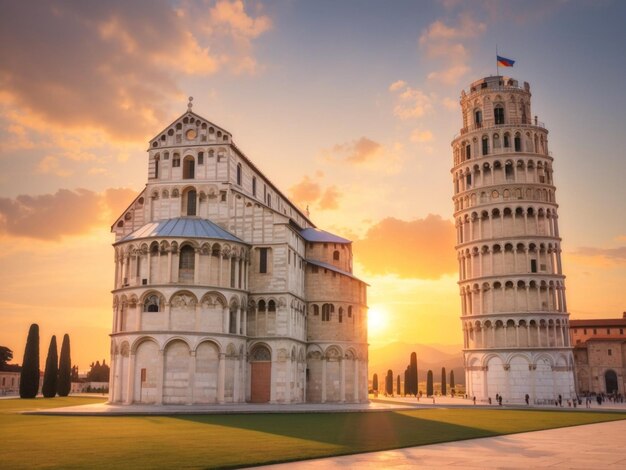 famous leaning tower in pisa italy with beautiful sunrise