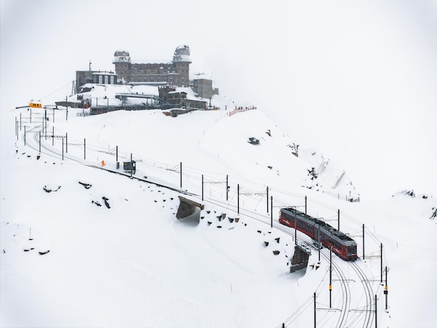 Famous matterhorn peak with gornergrat train in zermatt area