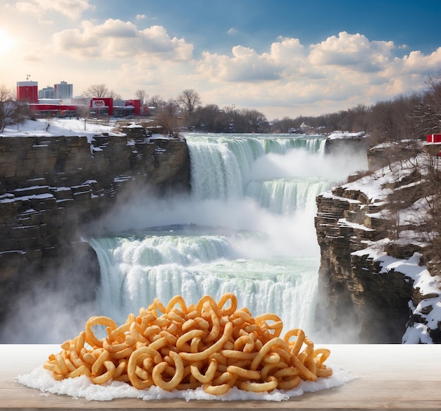 Famous Niagara Falls in winter Ontario Canada Collage