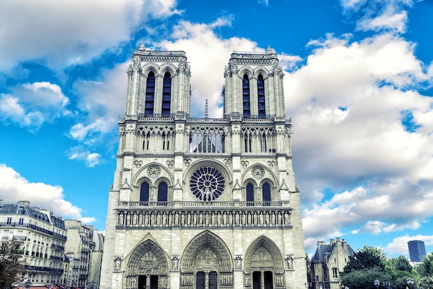 famous Notre Dame Cathedral in Paris France.