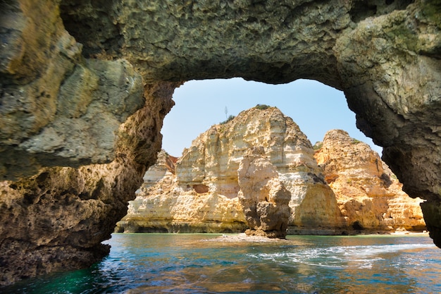 Famous Rocks in Sea, Ocean, Lagos in Portugal